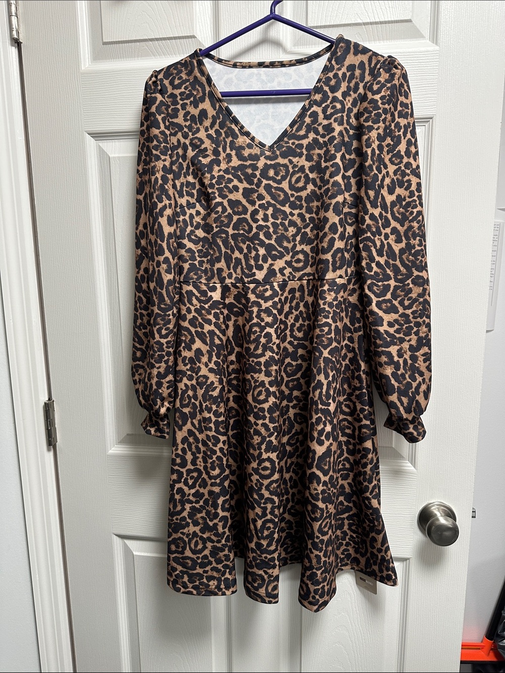 SHEIN Brown and Black Leopard Print V-Neck A-Line Dress
